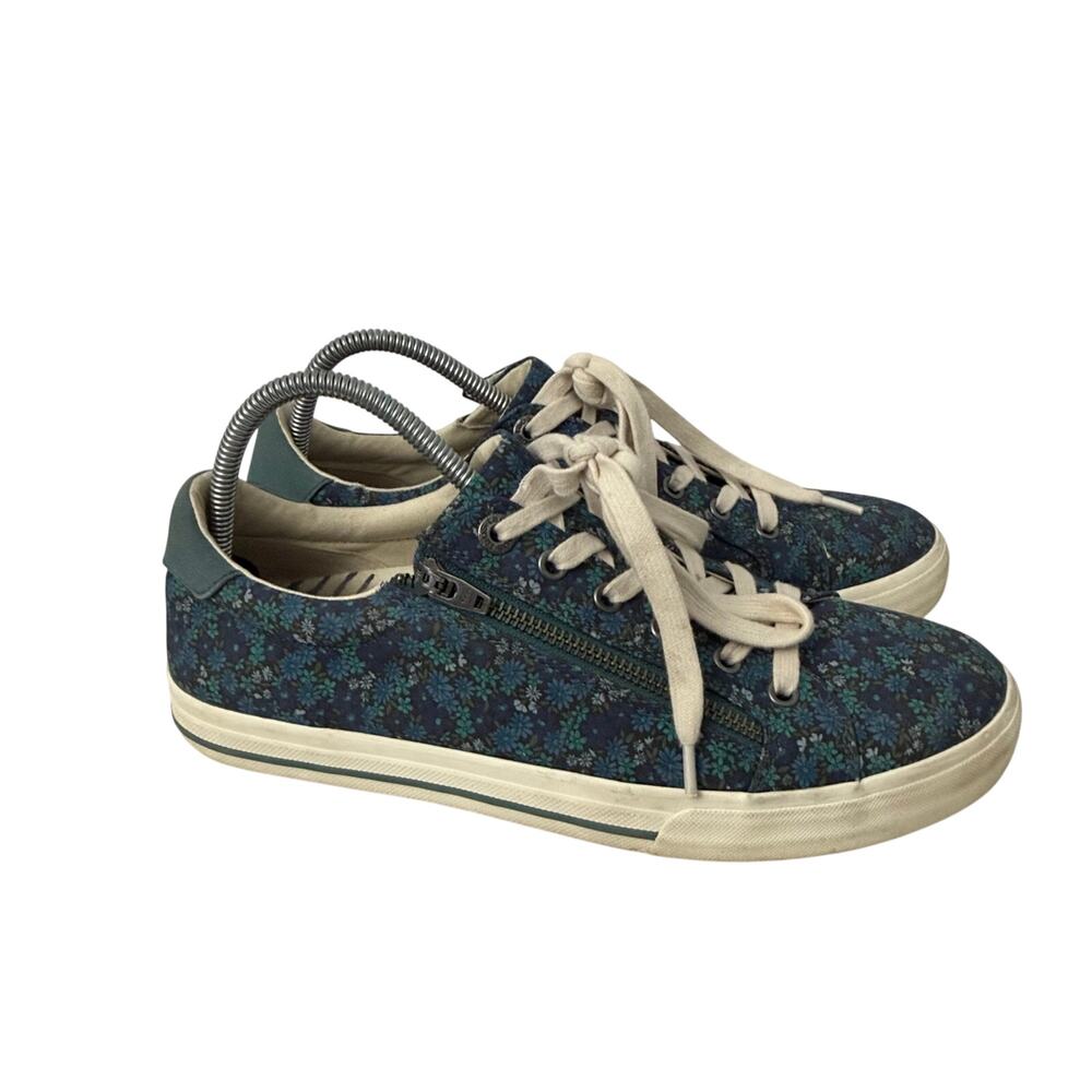 Taos Shoes Womens Size 11 Z Soul Floral Blue Green Side Zip Lace Up Sneakers